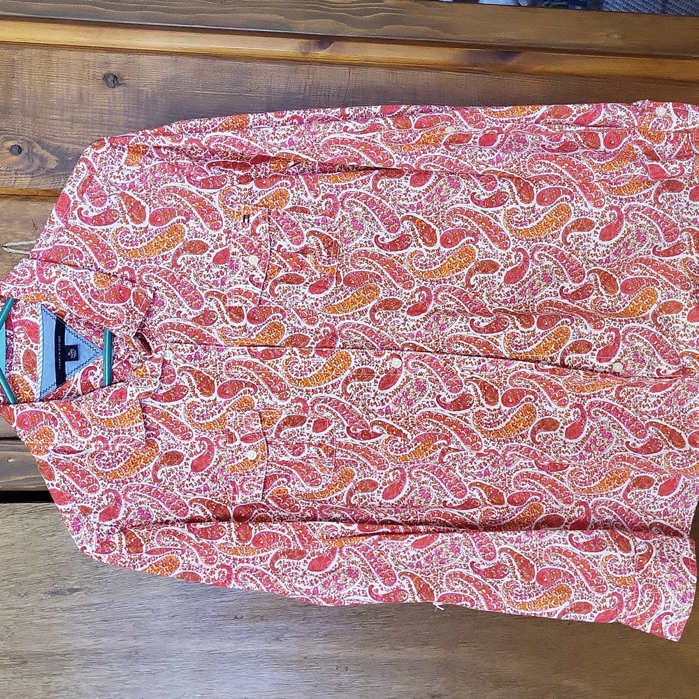 Bright pink & orange Paisley button down shirt